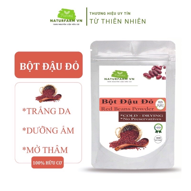 Bột Đậu Đỏ Đắp Mặt Nạ, Tắm Trắng, Giảm Mụn Thiên Nhiên Không Chất Bảo Quản 100g