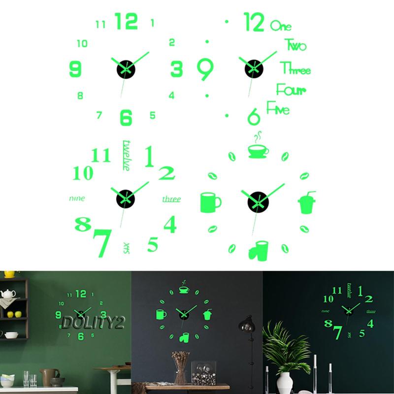 Bộ 2 Đồng Hồ Dán Tường 3D DIY Phát Quang Không Khung Thiết Kế Đơn Giản
