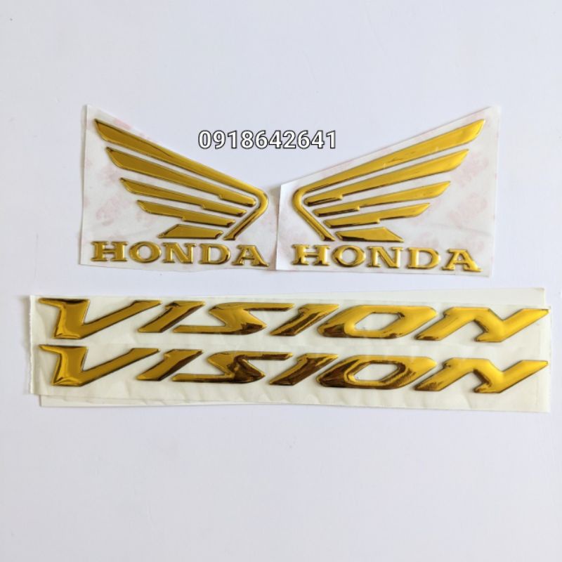 Combo tem chữ Vision đời 2014-2020 và cánh chim Honda nhựa dẻo