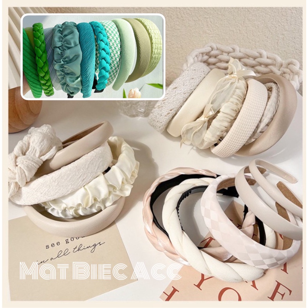 Bờm tóc vintage da lộn đính hạt, băng đô cài tóc tết nơ đính đá xinh xắn