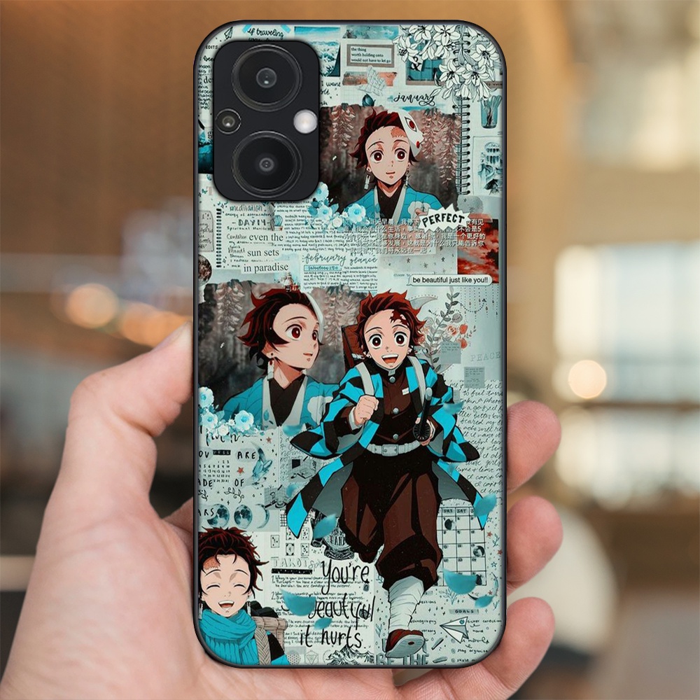 Ốp lưng Oppo Reno 7Z 5G viền đen in hình Tanjiro Kimetsu No Yaiba
