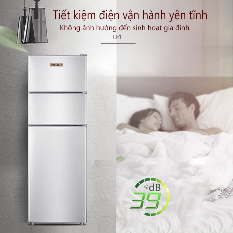 Tủ lạnh 3 cánh 148L VBELL màu bạc tủ lạnh mini tủ lạnh cỡ nhỏ ba cửa 3 cánh 3 ngăn làm lạnh, đông mềm, đông đá H28SI*