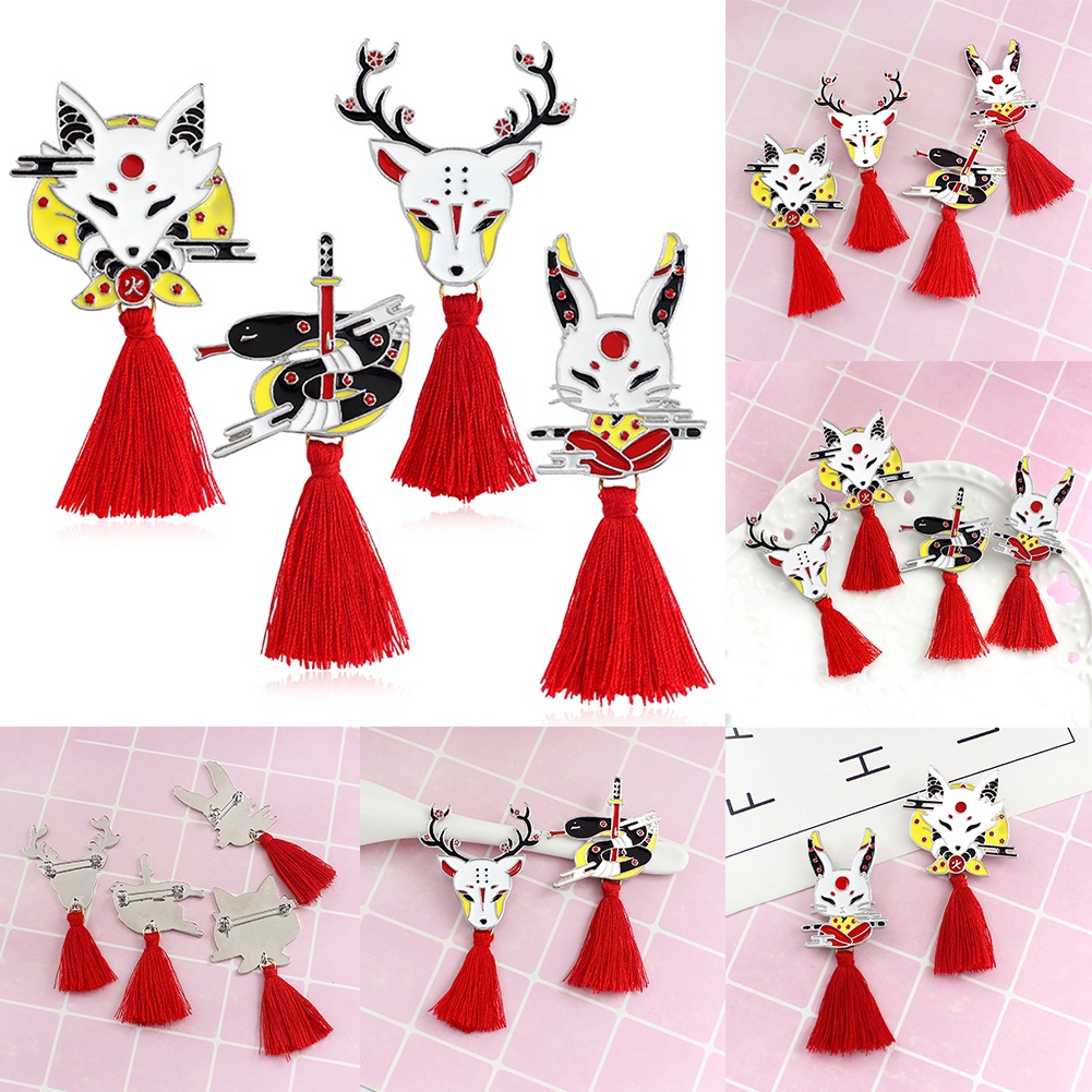 Ghim cài áo hình cáo/thỏ/hươu phối tua rua