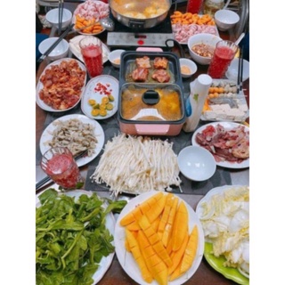 Bếp lẩu nướng 2 ngăn Hàn Quốc, Nồi lẩu 2 in 1 siêu chống dính đa năng_Bảo hành chính hãng 6 tháng bobstore01