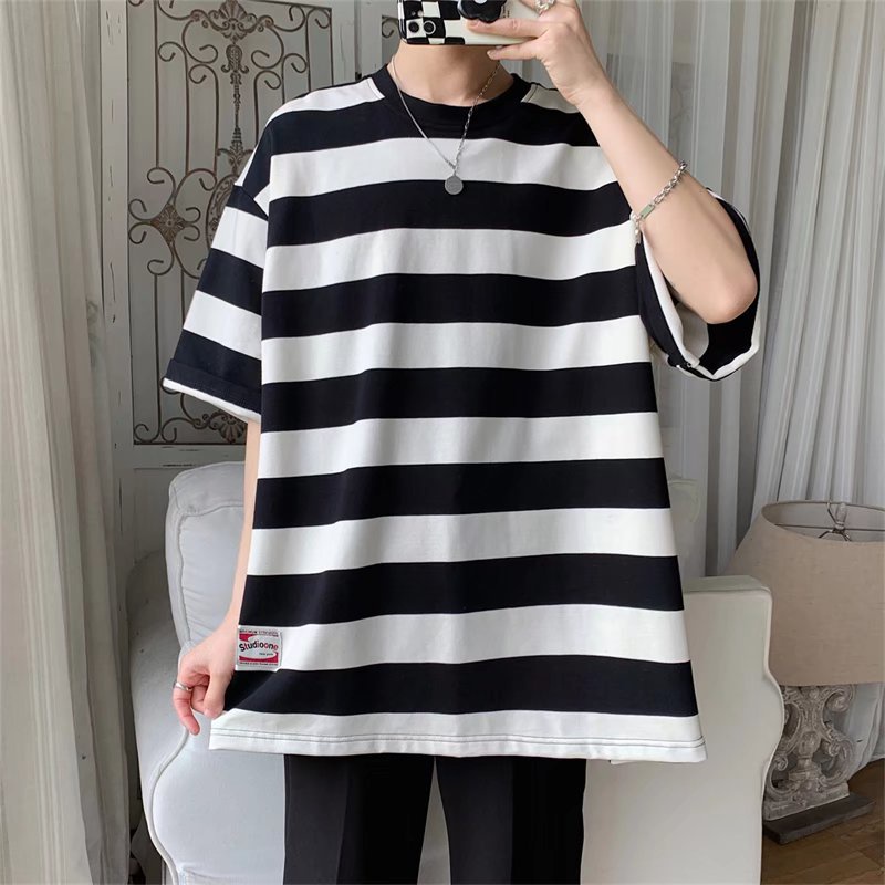 Áo Thun Tay Ngắn Cổ Tròn Kẻ Sọc Ngang Bốn Màu Thời Trang Dành Cho Nam