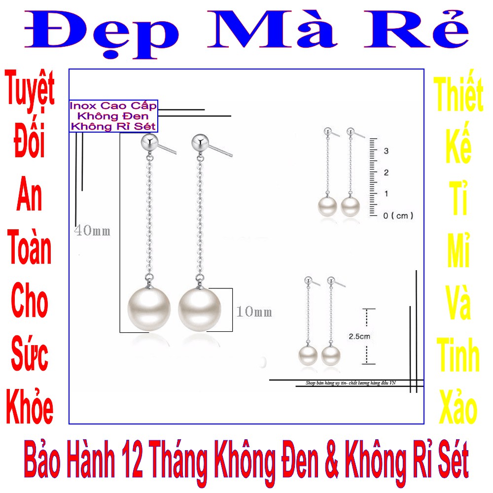 ( Đảm bảo hạt đá khít đều đẹp ) Bông tai trái châu dài nữ kiểu bi tòn ten và hạt ngọc - Cam kết 1 đổi 1 nếu đen