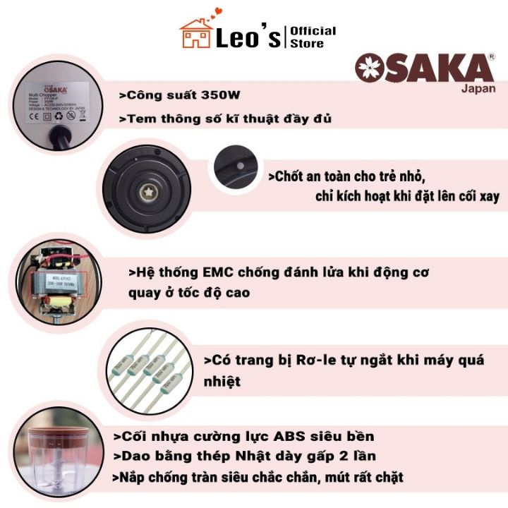 Máy xay sinh tố xay thịt cá chính hãng Osaka mẫu mới, Máy xay hạt hoa quả cho bé ăn dặm Leo's_officail