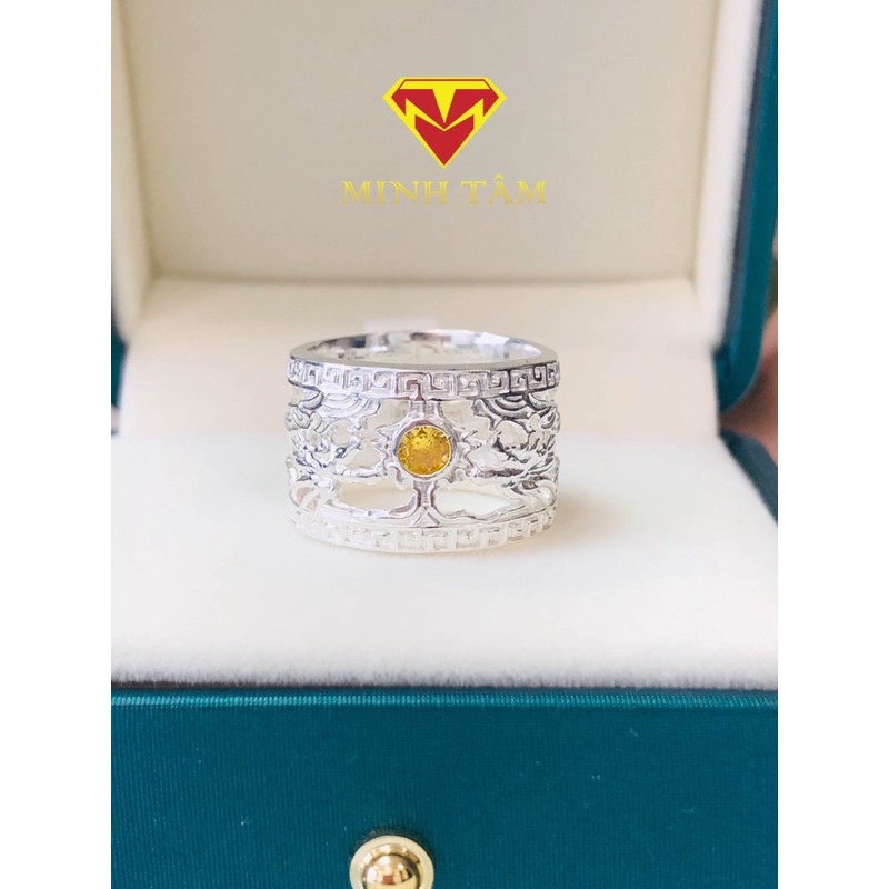 Nhẫn nam bạc hình rồng đá màu vàng đeo ngón cái-Minh Tâm Jewelry