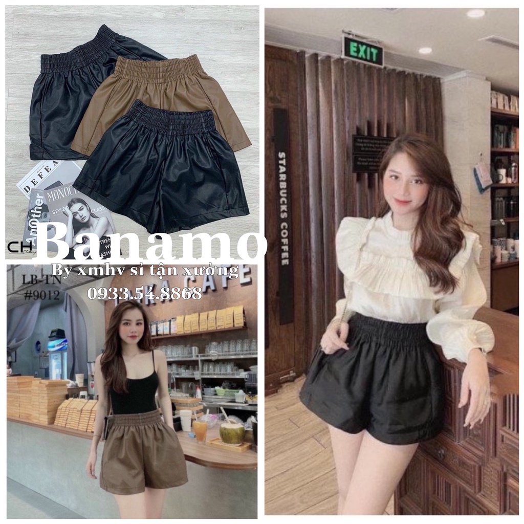 Quần short da nữ thiết kế cạp chun bản to dáng phồng trẻ trung siêu xinh cá tính thời trang Banamo Fashion 695