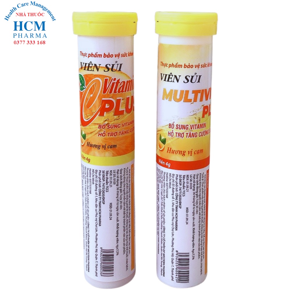 Sủi tăng sức đề kháng multivitamin vitamin c cho bé người lớn PLUSWSZ vị cam 20 viên 4 gam HCM10