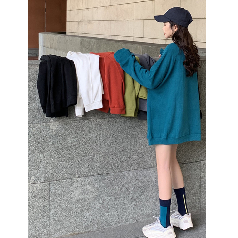 Áo nỉ tay dài form rộng màu trơn thời trang Hàn Quốc nhiều màu tùy chọn | WebRaoVat - webraovat.net.vn