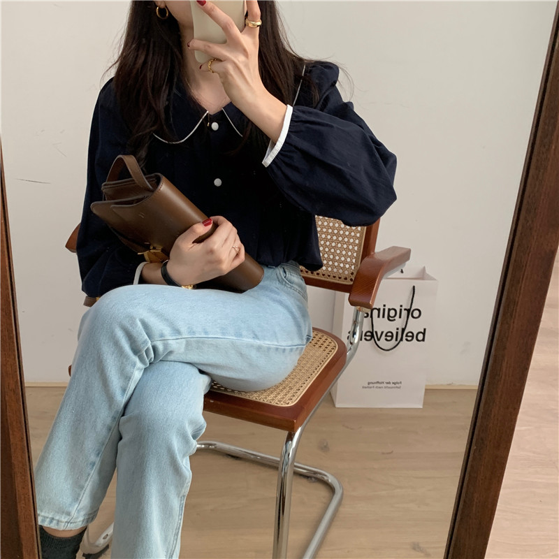 Áo Sơ Mi Nữ Cổ Búp Bê Màu Trơn 39681