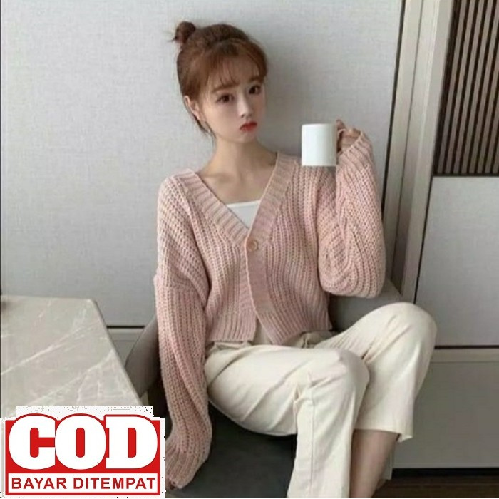 Áo Khoác Dệt Kim Ferina @ 88 Màu Xám / Đen / Hồng Một Nút Cho Nữ Size Xl Cs546