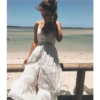 Đầm maxi 2 dây phối ren phong cách bobo gợi cảm dành cho nữ