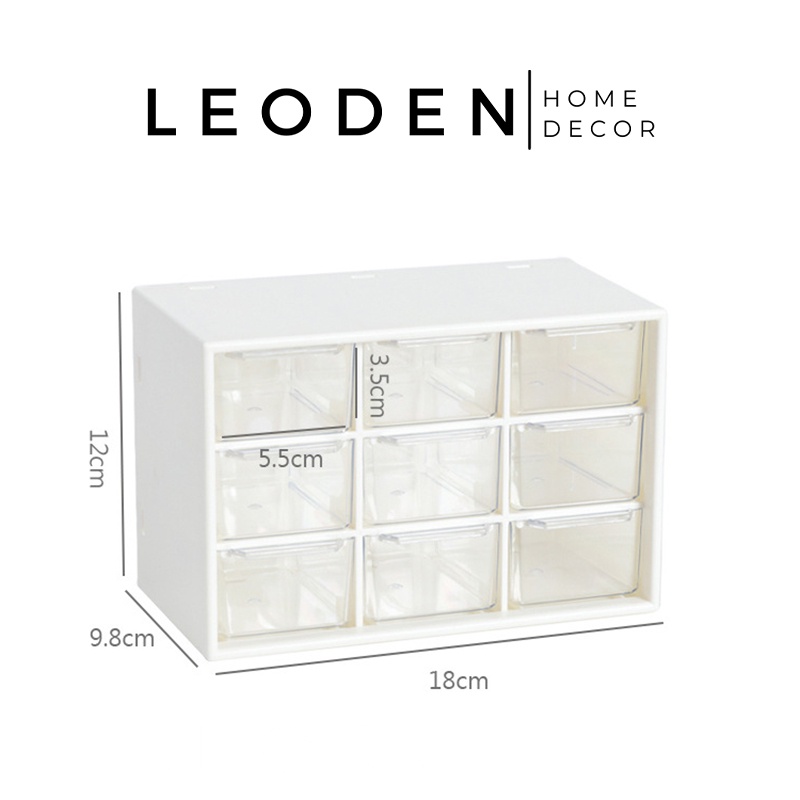 Hộp nhựa 9 ngăn kéo đựng mỹ phẩm, phụ kiện trang điểm để bàn học - LEODEN Decor