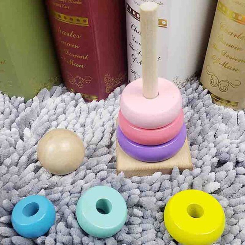 Đồ chơi gỗ xếp tháp cầu vồng màu macaron loại cao cấp giúp bé phát triển trí não