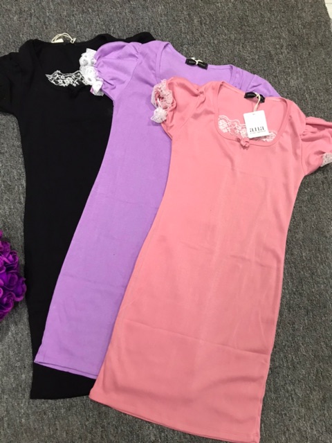 Đầm váy body nữ tay phồng phối ren váy đầm nữ body cổ vuông nơ ngực