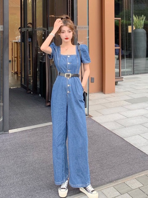 Jumpsuit jeans ống rộng + ảnh thật+ có sẵn