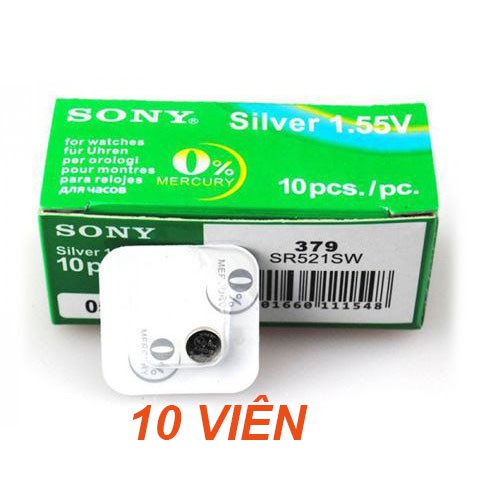 Hộp 10 Viên Pin Sony 379/ SR521SW dành cho đồng hồ kim 3 kim