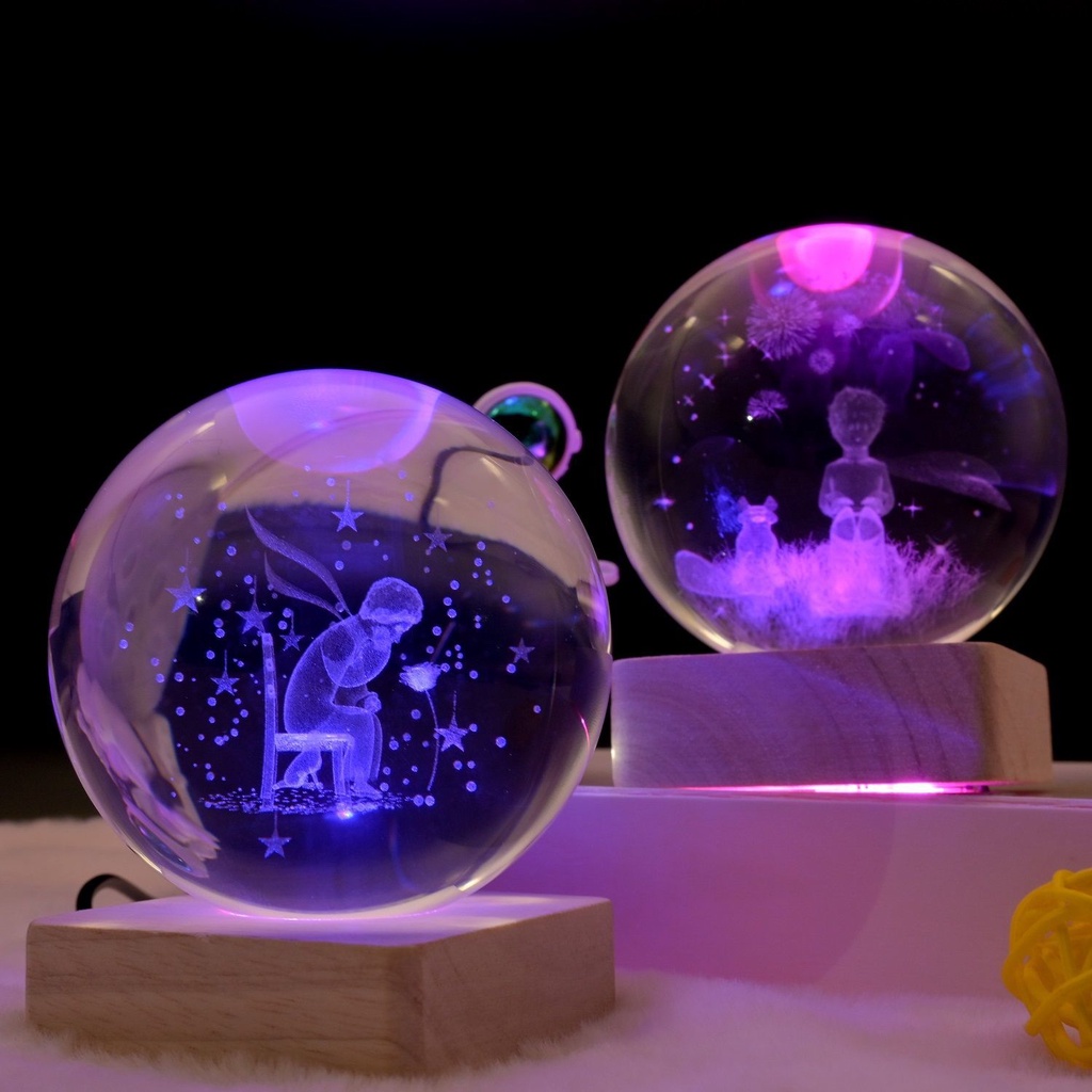 № Đèn ngủ hình quả cầu pha lê dải ngân hà, mặt trăng để bàn, decor trang trí