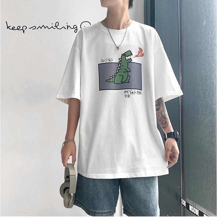 Áo Thun Unisex Phông Tay Lỡ Nam Nữ In Hình Khủng Long phong cách Ulzzang Hàn Quốc [VIDEO + ẢNH THẬT]