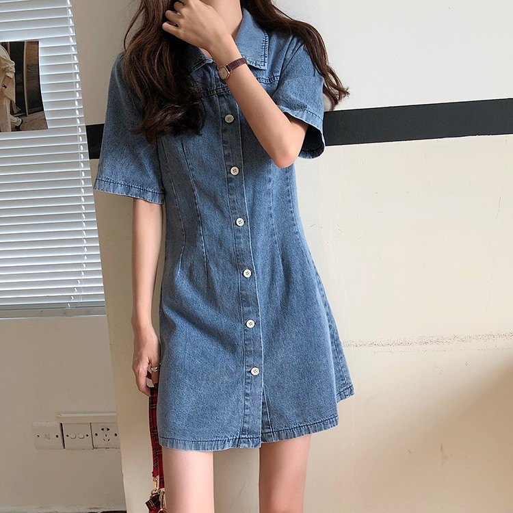Đầm Denim Cổ Polo Tay Lỡ Phong Cách Hàn Quốc Dành Cho Nữ 34146