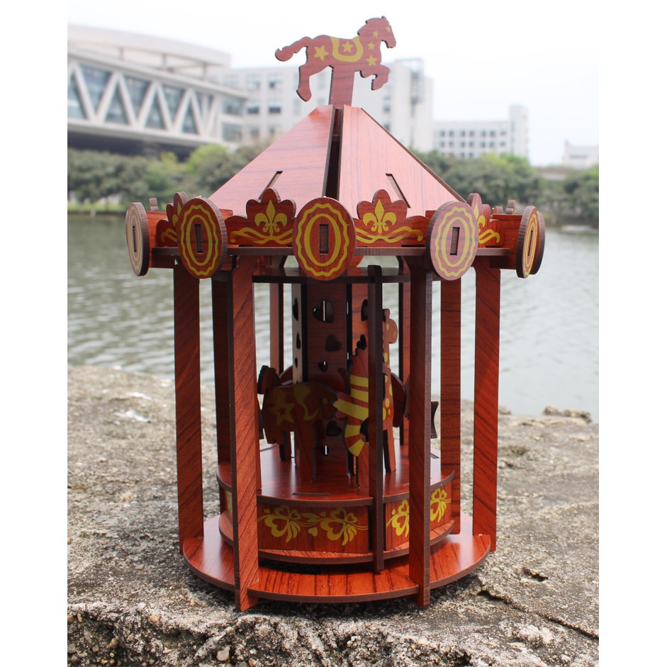 Đồ chơi lắp ráp gỗ 3D Mô hình Vòng Quay Ngựa gỗ R-9011