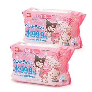 Combo 6 Khăn Ướt Nhật LEC 99.9% nước tinh khiết E90345 Sanrio (80 Tờ x 6)