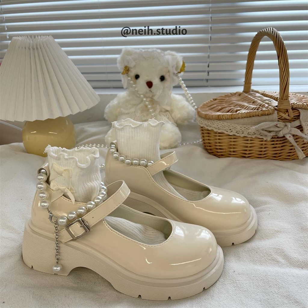 Giày oxford lolita quai ngọc khóa cài đế độn 4cm da bóng thời trang cho nữ neih.studio