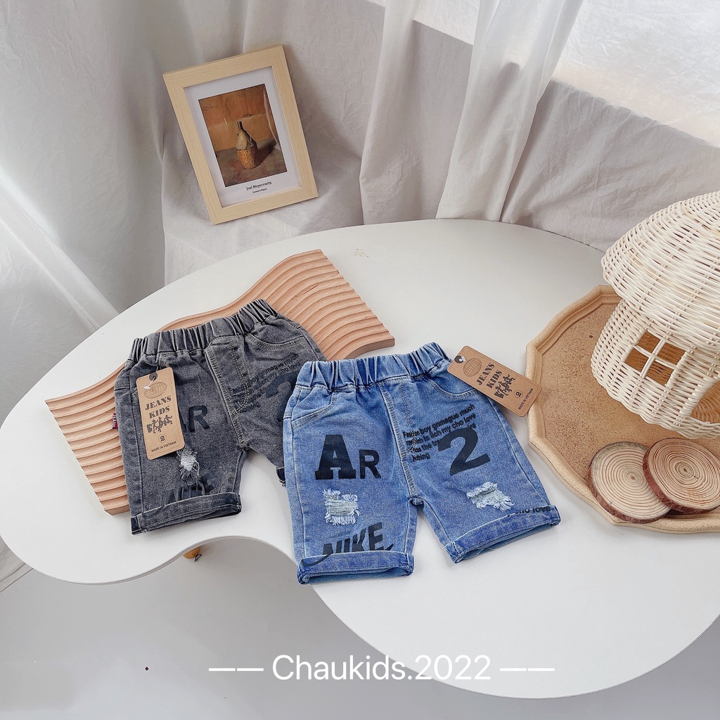 Quần jean bé trai,  quần short jean họa tiết AR2 chất bò mềm mại cho bé