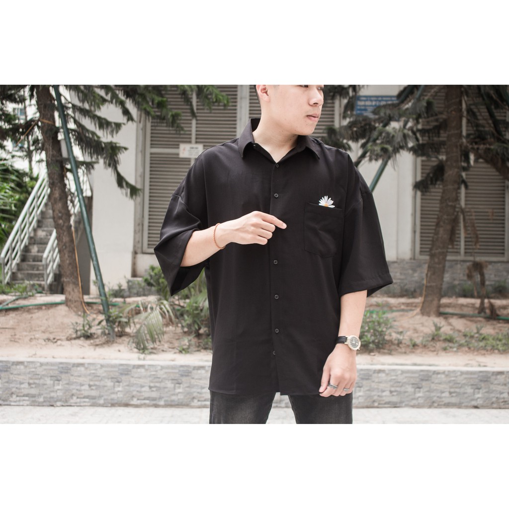 HÀNG THIẾT KẾ ÁO SƠ MI HOA CÚC THÊU FORM RỘNG ĐỦ SIZE