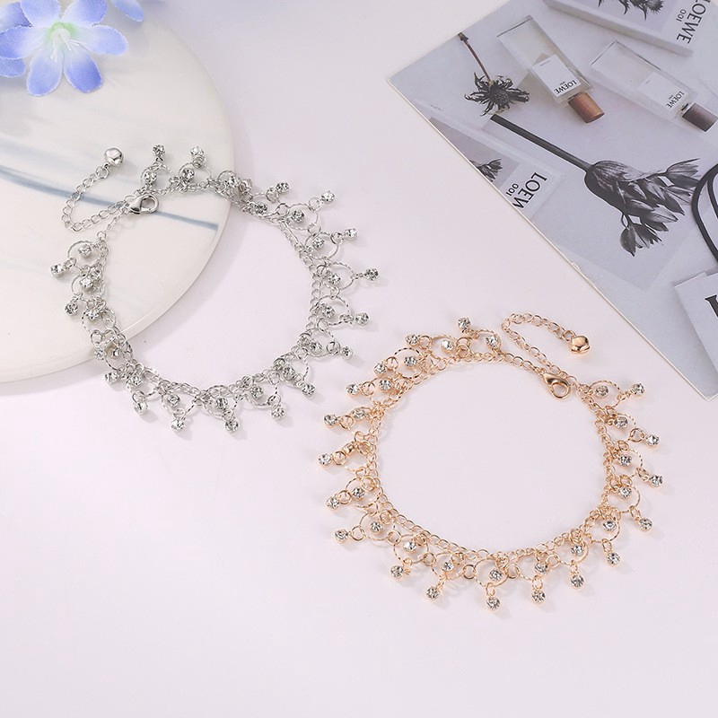 Vòng chân thiết kế tua rua đính kim cương giả phong cách bãi biển trẻ trung xinh xắn | BigBuy360 - bigbuy360.vn