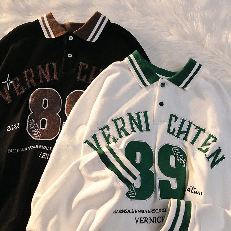 Áo Polo Sweater Nam Nữ Số 89 Cổ Bẻ Hàn Quốc Unisex Viền Cổ Trẻ Trung Form Rộng