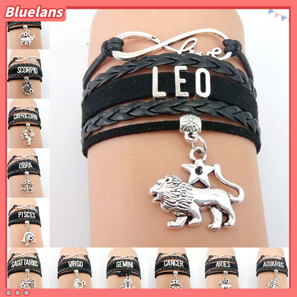Vòng Đeo Tay Dây Da Giả Nhiều Lớp Mặt Hình Cung Hoàng Đạo Thời Trang Cho Nam Và Nữ