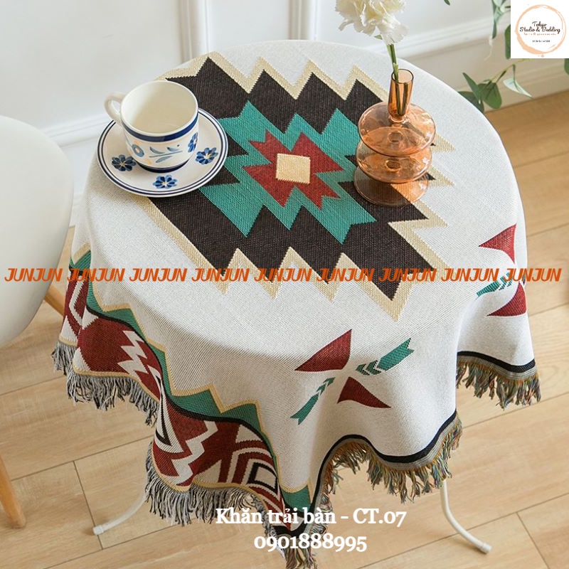 H8_Khăn trải bàn hình chữ nhật/bàn tròn cotton và lanh Morandi phong cách Bắc Âu