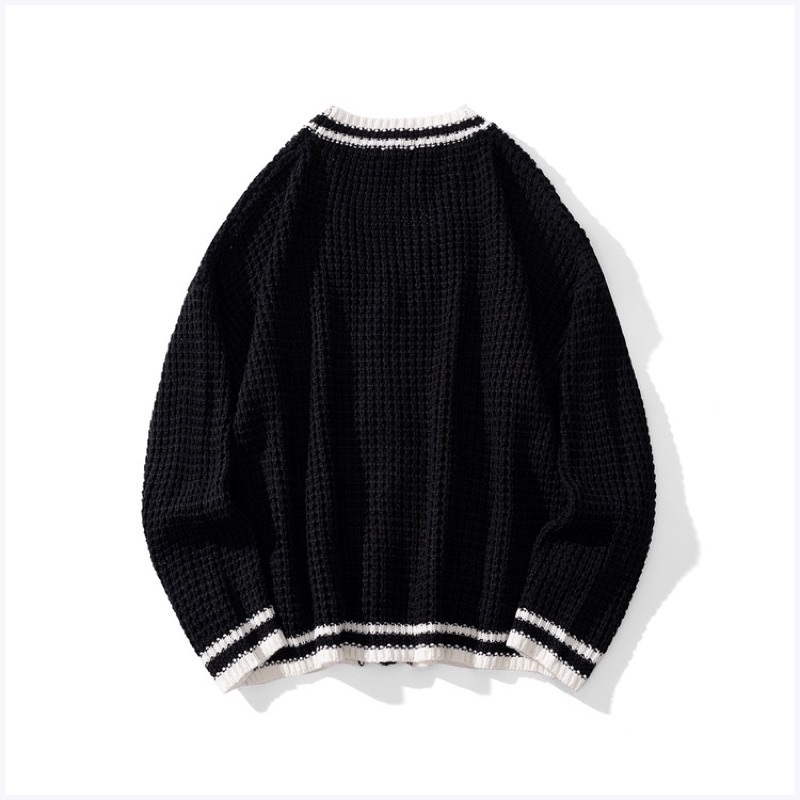 Áo len Cardigan màu sắc Retro áo len đan len nam và nữ cổ tim thời trang