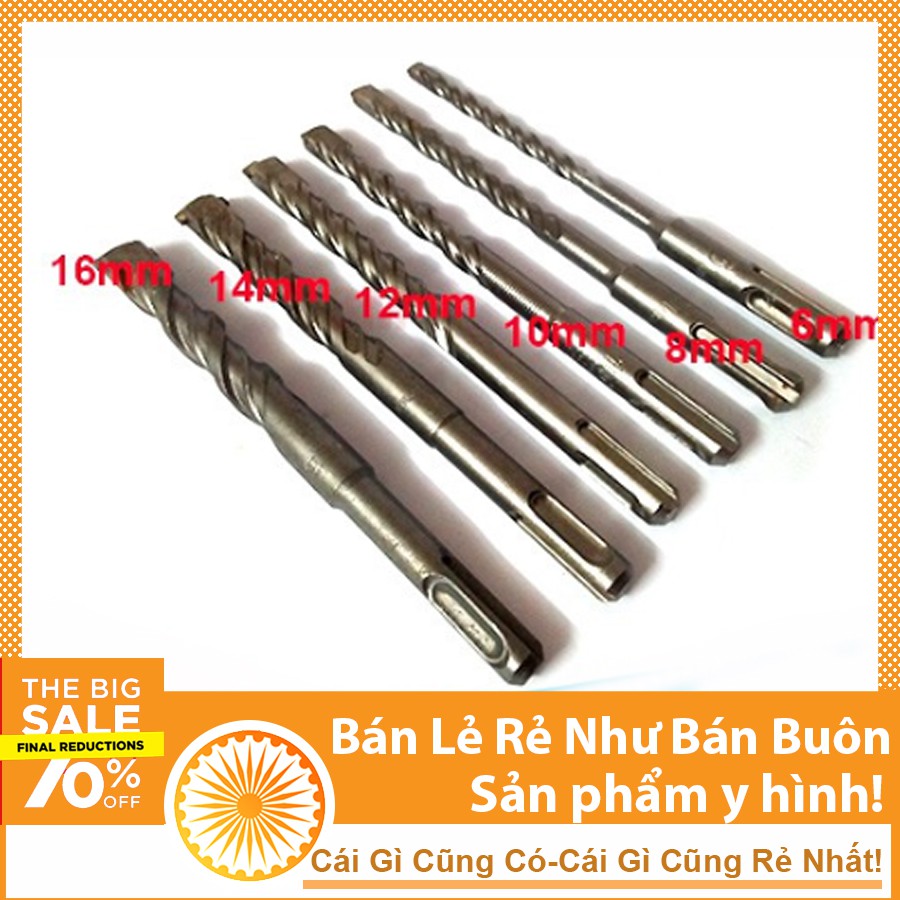 Bộ 4 Mũi Khoan Bê Tông Đuôi Gài Đường Kính 6,8,10,12mm