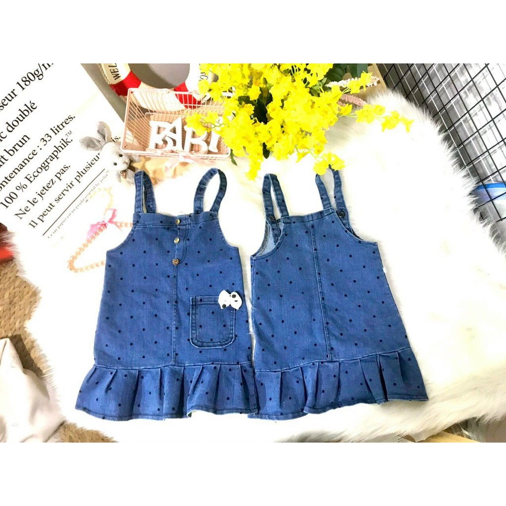 ĐẦM YẾM JEAN HỌA TIẾT CHẤM BI DÀNH CHO BÉ GÁI SIÊU DỄ THƯƠNG