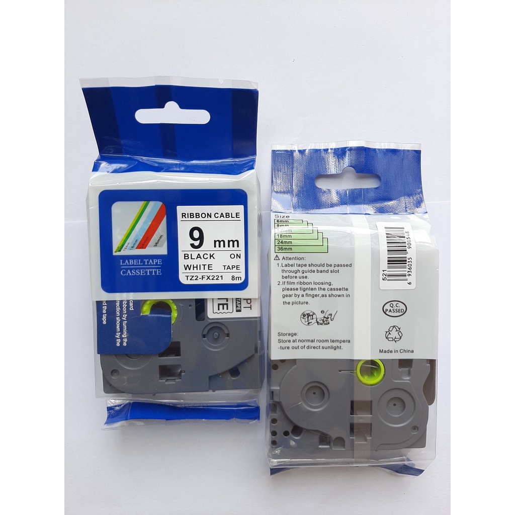 Nhãn In Brother Tze-221 , Khổ 9mm x 8 Mét, Chữ Đen Nền Trắng , Nhãn Đa Lớp, Bám Dính Cao