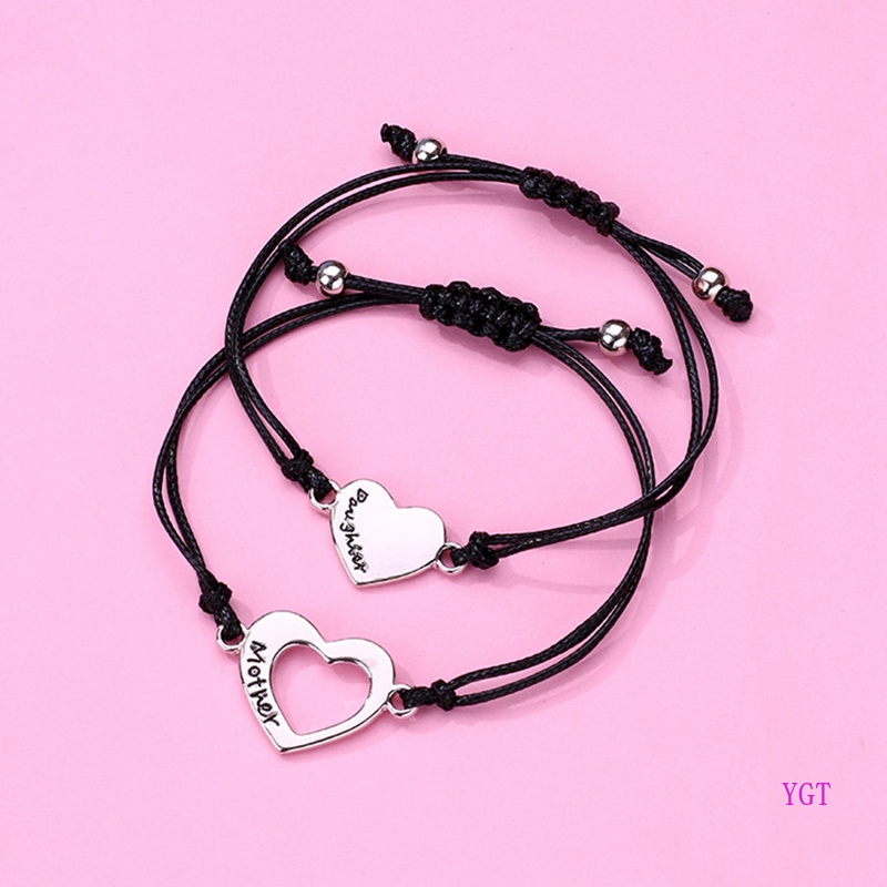 Set 2 Vòng Tay Kim Loại Mặt Khắc Chữ Ý Nghĩa Cho Mẹ Và Con Gái