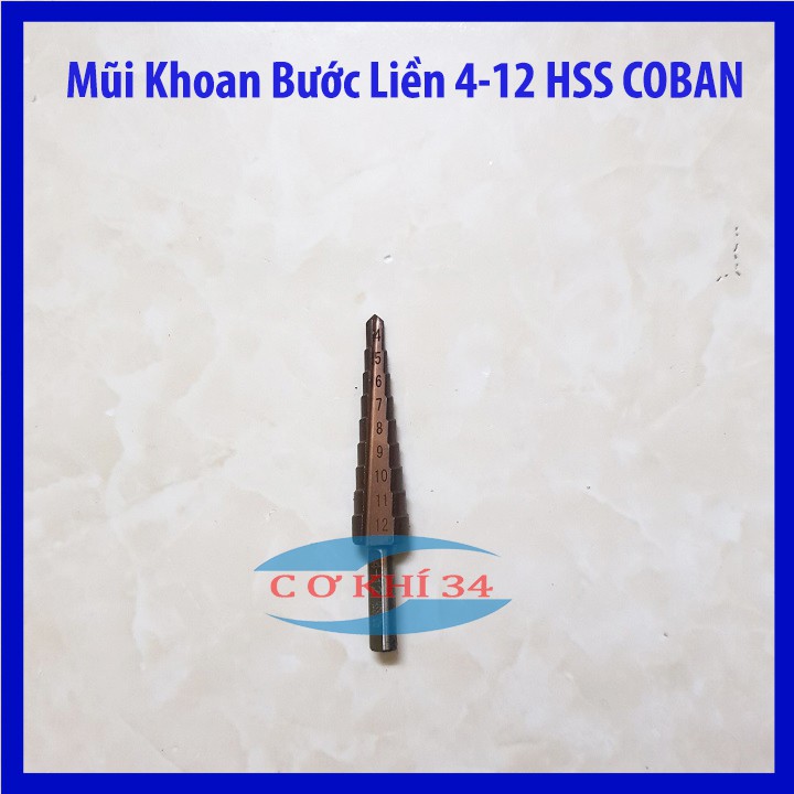 Mũi Khoan Bước Tháp 4-12mm HSS COBAN Khoan Inox, Sắt. Nhôm...Trục 10mm