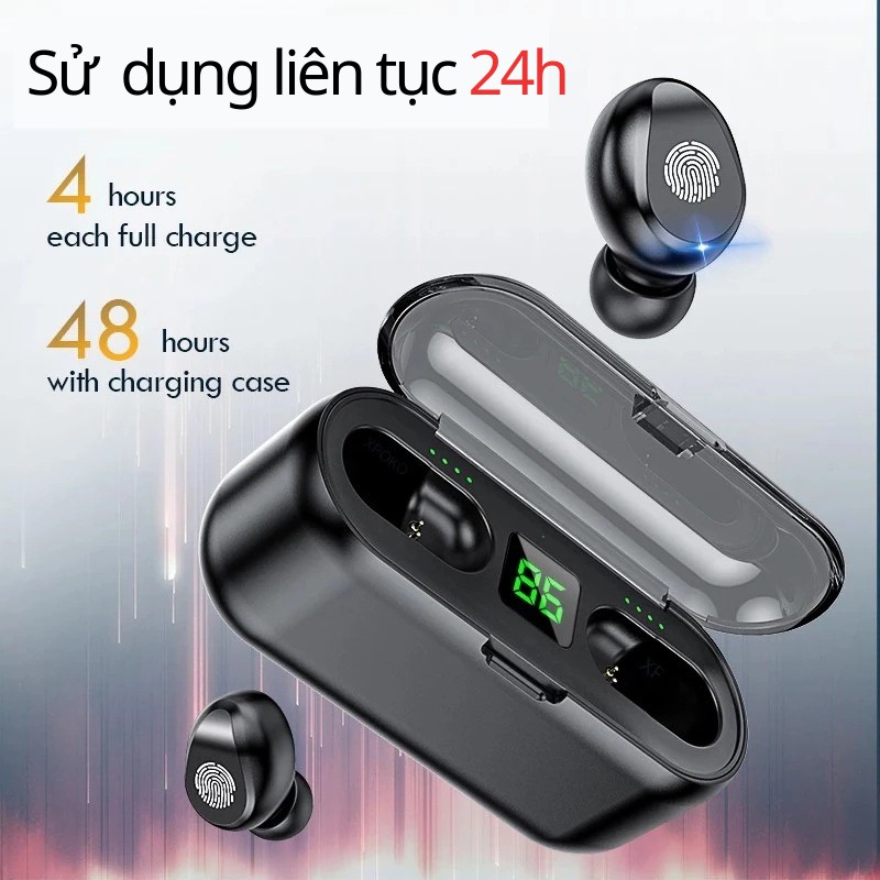 Tai nghe bluetooth F9 TWS 5.0 bản Quốc tế cảm ứng chống nước, chống ồn tích hợp sạc dự phòng 2500mAh