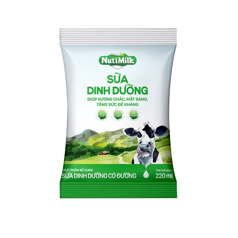 Thùng 48 Bịch NutiMilk Sữa dinh dưỡng Có đường Bịch fino 220ml - Thương Hiệu NUTIFOOD - YOOSOO MALL