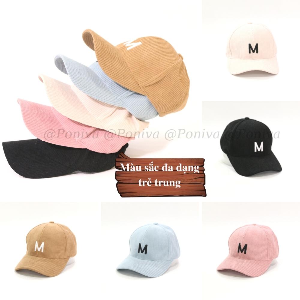 Mũ lưỡi trai ❤️ Nón kết thêu chữ M chất nhung tăm  form unisex M1111 phong cách Ulzzang Thời trang PONIVA siêu hot