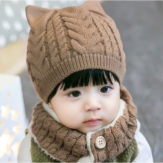 Mũ Len Cho Bé kèm khăn quàng cổ ấm áp dễ thương (bé từ 1 - 4 tuổi)