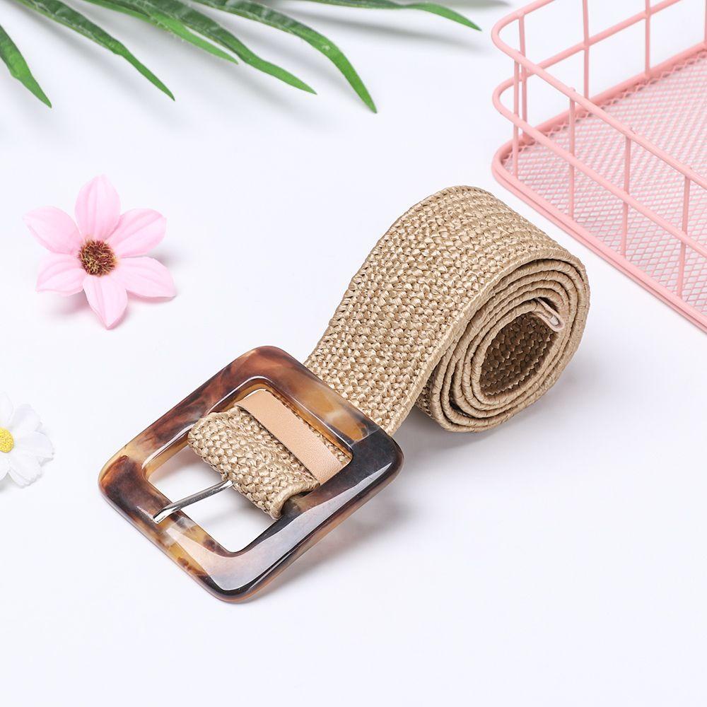 Dây Thắt Lưng Bằng Rơm Có Khóa Vuông Bản Rộng Cho Nữ