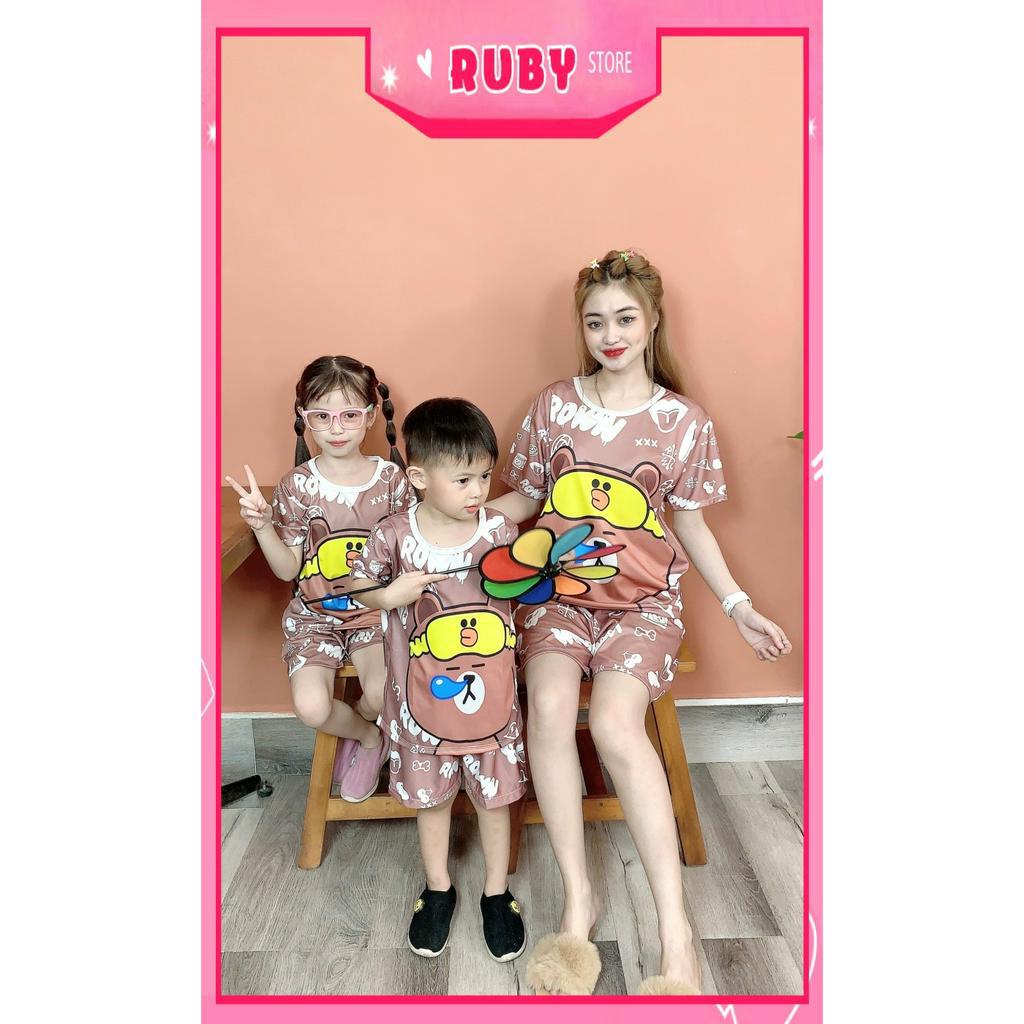Set bộ mặc nhà Gấu Brown BIG SIZE cho mẹ và bé (trai, gái) chất thun mịn mát co giãn thoải mái DBRBD