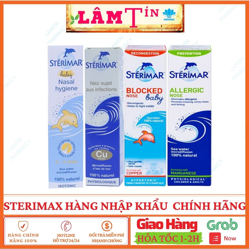 Xịt Mũi Cá Heo Sterimar Baby xịt vệ sinh hàng ngày,  Xịt muối biển Pháp Hàng nhập khẩu chính hãng