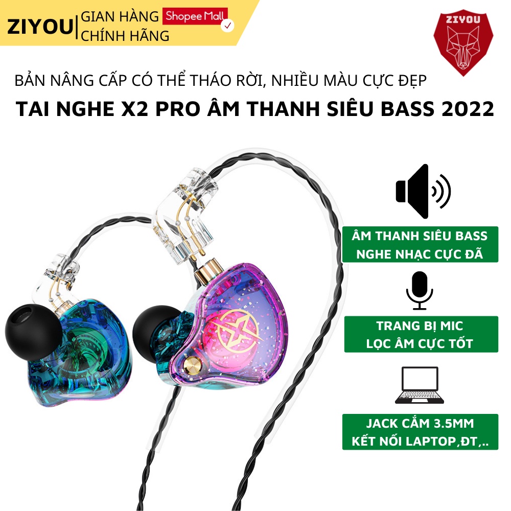 Tai Nghe Nhét Tai Chống Ồn ZIYOU X2 Pro Gaming, Âm Thanh Siêu Bass Cực Đã, Housing Có Thể Tháo Rời, Có Mic, Jack 3.5mm