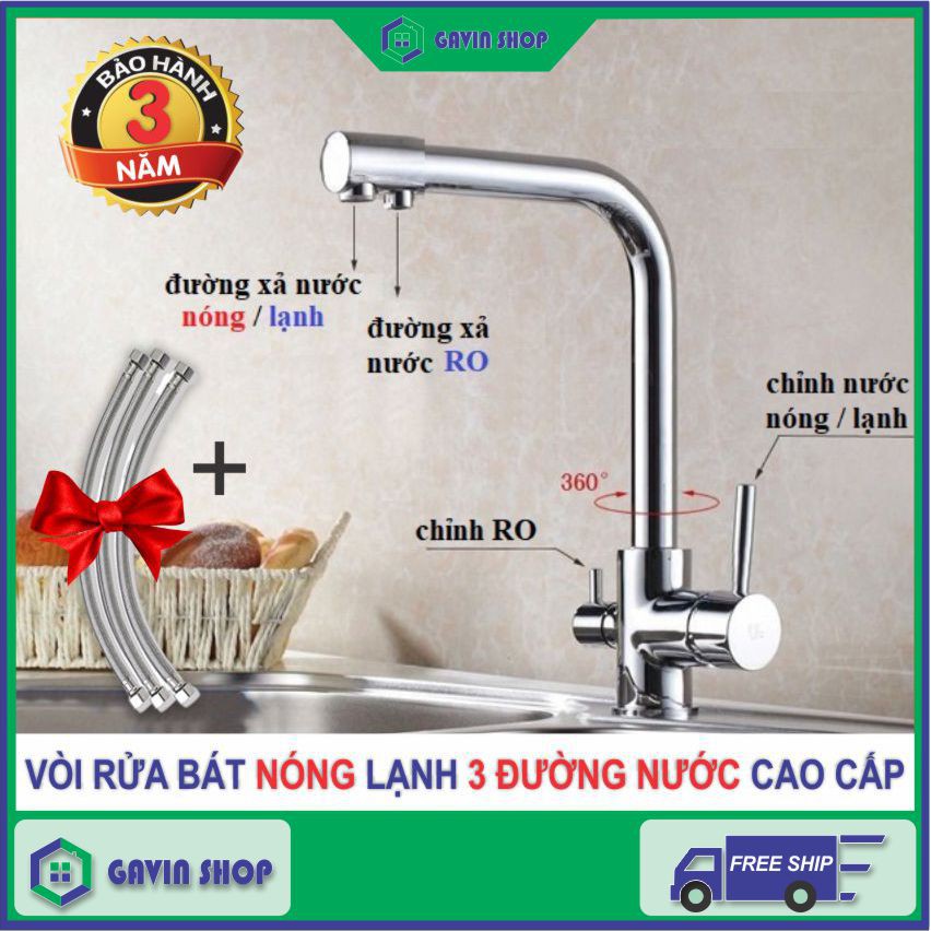 Vòi rửa bát 3 đường nước nóng lạnh - RO - vòi rửa bát cao cấp - Gavin Store